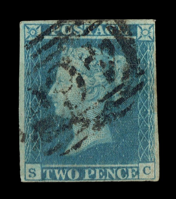 GB QUEEN VICTORIA 1840 2d Blue SG 5, Pl.1, S-C, 4 Margins, Used