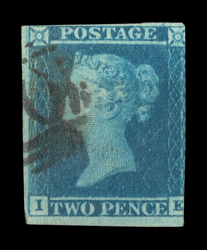 GB QUEEN VICTORIA 1840, 2d BLUE, SG5, Pl.1, I-E, Re-entry, Used