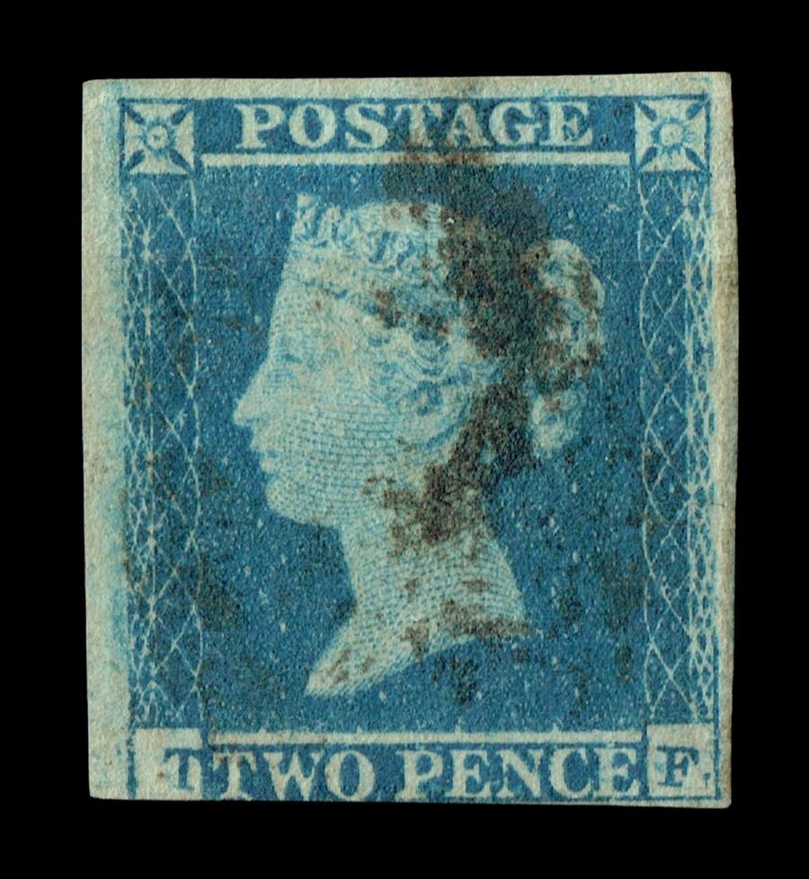 GB QUEEN VICTORIA 1840, 2d BLUE, SG5, Plate 1, T-F, 3½ MARGIN, Used GB QUEEN VICTORIA 1840, 2d BLUE, SG5, Plate 1, T-F, 3½ MARGIN, Used