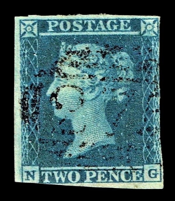 GB QUEEN VICTORIA 1840, 2d DEEP BLUE, SG5, Pl.4, NG, 3¾ MARGINS, USED