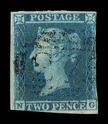 GB QUEEN VICTORIA 1840, 2d BLUE, SG 14, Pl.4, N-G, 3¾ MARGINS, USED GB QUEEN VICTORIA 1840, 2d BLUE, SG 14, Pl.4, N-G, 3¾ MARGINS, USED