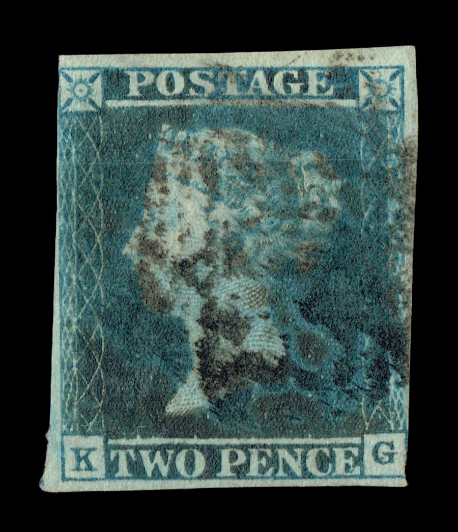 GB QUEEN VICTORIA 1840, 2d DEEP FULL BLUE, SG 15, Pl.4, Mi.4, K-G, 3¾ margins, Used