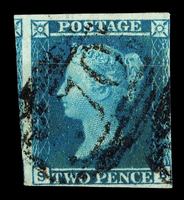 GB QUEEN VICTORIA 1840, 2d DEEP BLUE, SG 4, Plate 2, S-B, 4 MARGINS, Used