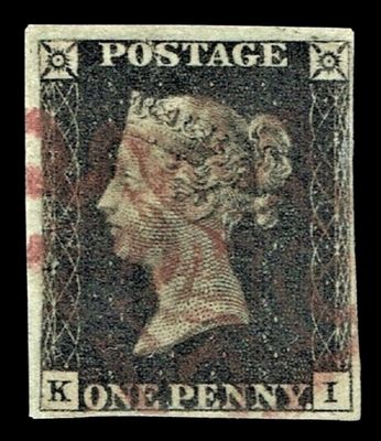 GB QUEEN VICTORIA 1840, BLACK PENNY, K-I, 4 MARGINS, MALTESE CROSS