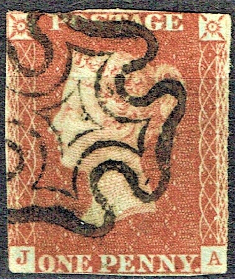 GB QUEEN VICTORIA 1841, 1d RED-BROWN, Pl.11, J-A, MALTESE CROSS, Used