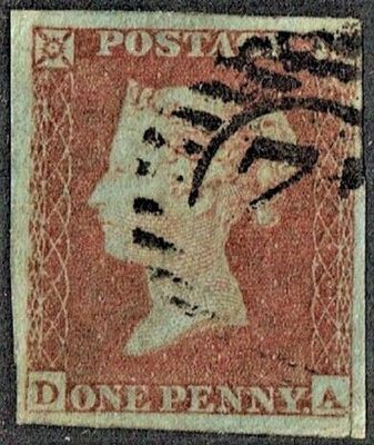 GB QUEEN VICTORIA 1841, 1d RED-BROWN, SG8, Pl.13, D-A, 4 MARGINS, Used GB QUEEN VICTORIA 1841, 1d RED-BROWN, SG8, Pl.13, D-A, 4 MARGINS, Used