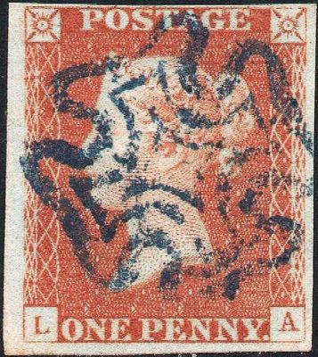 GB QUEEN VICTORIA 1841, 1d RED-BROWN, SG9, L-A, 4 MARGIN, MALTESE CROSS, Used