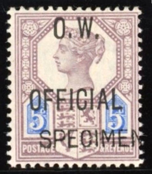 GB QV 5d Dull purple and blue SGO34, O.W. Official, Specimen, Mint