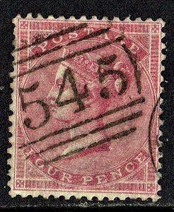 GB QUEEN VICTORIA 1857, 4d CARMINE, Mi.12, SG62 FINE USED/ VFU