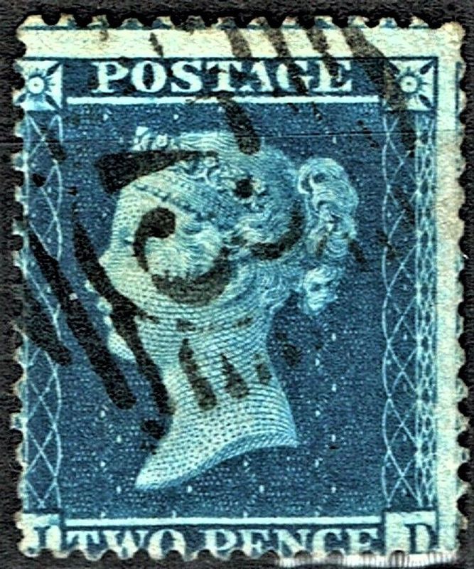 GB QUEEN VICTORIA 1858, ERROR, 2d BLUE, SG 36a, Pl.6, J-D,  Used