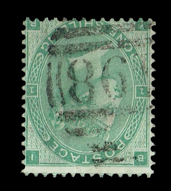 GB QUEEN VICTORIA 1862, 1s DEEP GREEN SG89 Pl.2, BI|IB, USED/FU GB QUEEN VICTORIA 1862, 1s DEEP GREEN SG89 Pl.2, BI|IB, USED/FU