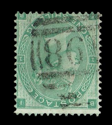 GB QUEEN VICTORIA 1862, 1s DEEP GREEN SG89 Pl.2, BI|IB, USED/FU GB QUEEN VICTORIA 1862, 1s DEEP GREEN SG89 Pl.2, BI|IB, USED/FU