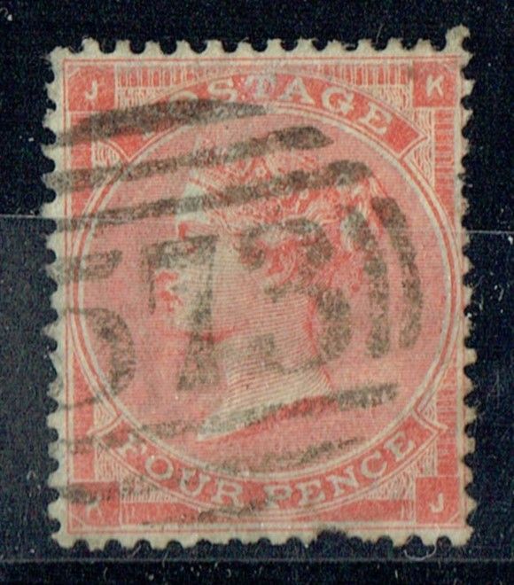GB QUEEN VICTORIA 1863, 4d BRT RED, SG81, Mi,19Ia, HAIR LINES, JK|KJ, USED, DAMAGED
