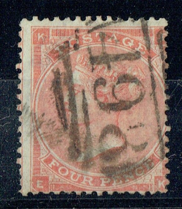 GB QUEEN VICTORIA 1863, 4d BRT RED, SG81, Mi.19Ia, HAIR LINES, KE|EK, USED