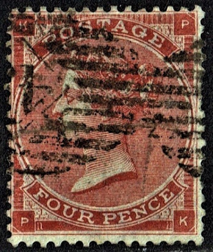 GB QUEEN VICTORIA 1863, 4d BRT RED, SG81, Mi.19Ia, HAIR LINES, KP|PK, USED