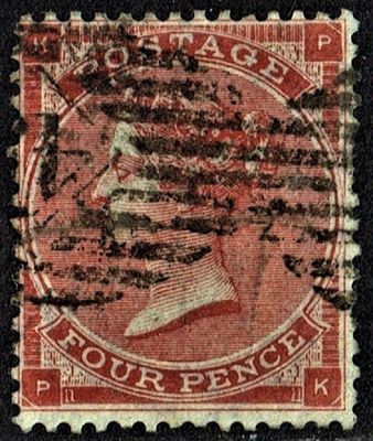 GB QUEEN VICTORIA 1863, 4d BRT RED, SG81, Mi.19Ia, HAIR LINES, KP|PK, USED