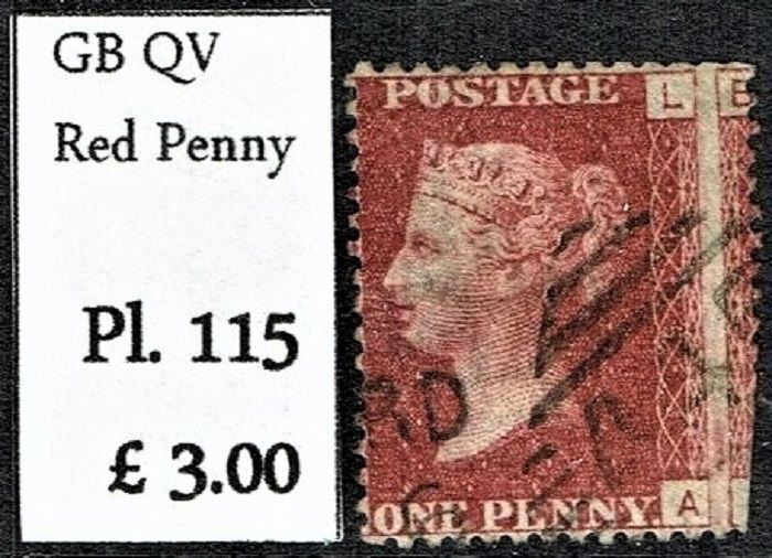 GB QUEEN VICTORIA 1864, 1d Red-Brown, Mi.40, SG43, Pl.115, A-L/L-A, Used