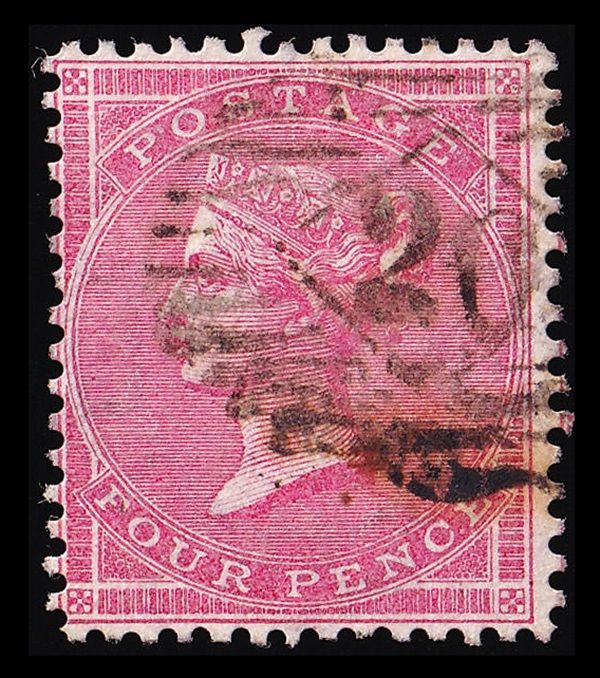 GB QUEEN VICTORIA 1855, 4d ROSE - DEEP ROSE, SG65, USED