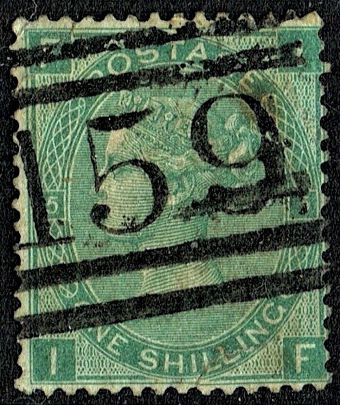 GB QUEEN VICTORIA, 1867, 1s DEEP GREEN, Pl.5, Sg.115, Mi.33, FI-IF, Used GB QUEEN VICTORIA, 1867, 1s DEEP GREEN, Pl.5, Sg.115, Mi.33, FI-IF, Used