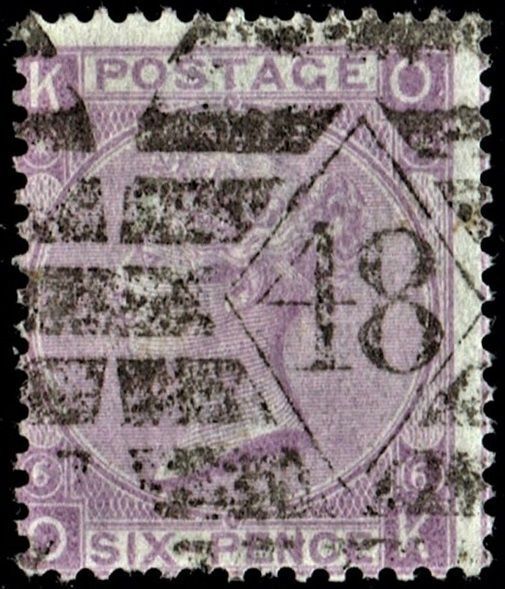 GB QUEEN VICTORIA 1868, 6d BRT VIOLET, SG107, Pl.6, Mi.29d, KO|OK,  HYPHEN, USED