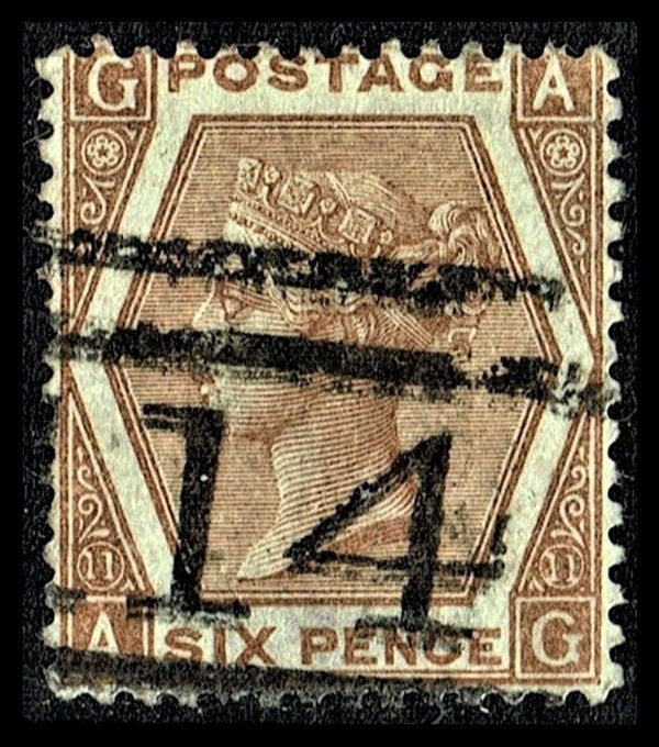GB QUEEN VICTORIA 1872, 6d DEEP CHESTNUT,  Pl.11, SG 122, GA|AG, USED