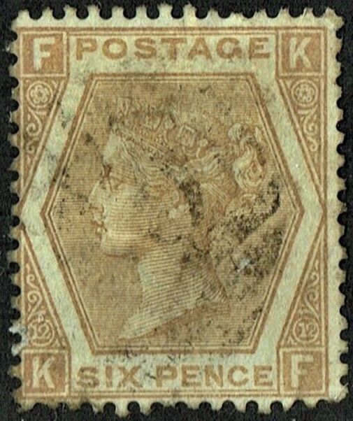 GB QUEEN VICTORIA 1872, 6d CHESTNUT,  Pl.12, SG 124, Mi.38b, FK|KF, USED