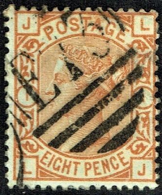 GB QUEEN VICTORIA 1876, 8d ORANGE, Mi.45, SG156, Pl.1, JL|LJ, Used/ Fine Used