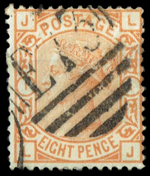 GB QUEEN VICTORIA 1876, 8d ORANGE, Sg.156 Pl.1, Mi.45, JL|LJ, Used/ FU GB QUEEN VICTORIA 1876, 8d ORANGE, Sg.156 Pl.1, Mi.45, JL|LJ, Used/ FU