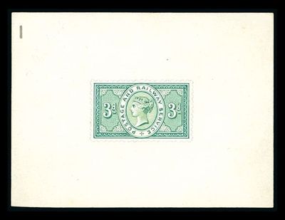 GB QUEEN VICTORIA 1890, 3d POSTAGE & RAILWAY SERVICE DE LA RUE ESSAY, SCARCE