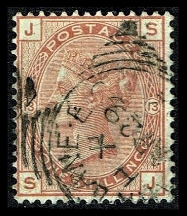 GB QUEEN VICTORIA 1881, 1s ORANGE BROWN, Mi.64, SG163 Pl.13, JS|SJ, USED
