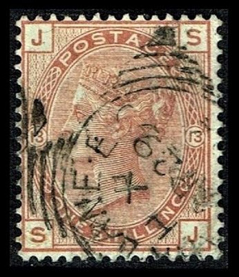 GB QUEEN VICTORIA 1881, 1s ORANGE BROWN, Mi.64, SG163 Pl.13, JS|SJ, USED