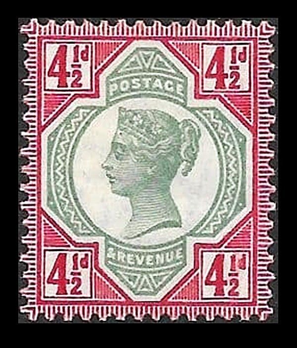 GB QUEEN VICTORIA 1887, 4½d  GREEN & DEEP CARMINE, SG206a, MINT