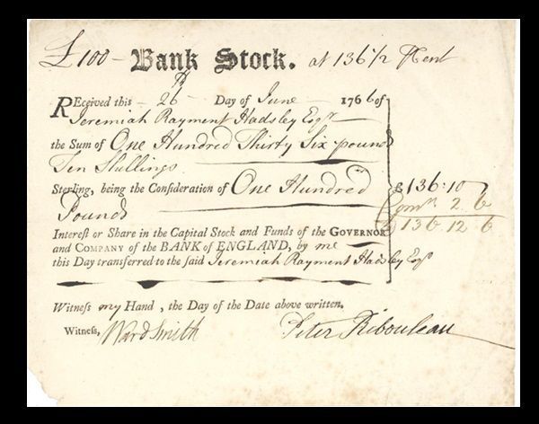GB BUYING STOCK 1766, PAID £136.10 FOR £100 BANK STOCK GB BUYING STOCK 1766, PAID £136.10 FOR £100 BANK STOCK