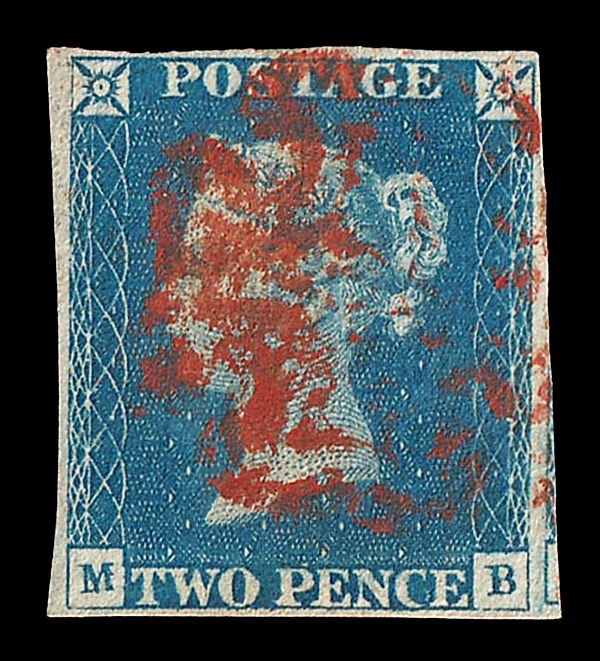 GB QV 1840, 2d PALE BLUE, NO LINES, Pl.1, 4 MARGINS GB QV 1840, 2d PALE BLUE, NO LINES, Pl.1, 4 MARGINS