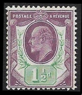 GB KING EDWARD VII, 1½d PALE DULL PURPLE & GREEN, SG223, MNH GB KING EDWARD VII, 1½d PALE DULL PURPLE & GREEN, SG223, MNH