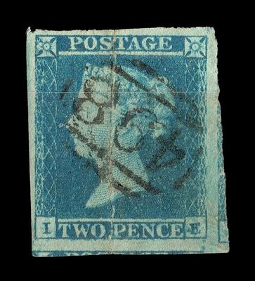 GB QUEEN VICTORIA 1840, 2d BLUE, SG14, Pl.1, I-E, 4 Margins, Used GB QUEEN VICTORIA 1840, 2d BLUE, SG14, Pl.1, I-E, 4 Margins, Used