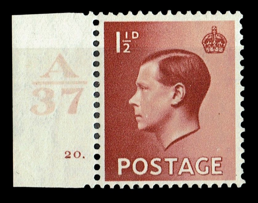GB KING EDWARD VIII 1936, 1½d RED-BROWN, Control A37, Cylinder 20(Dot), Sg.459, MNH/Mint GB KING EDWARD VIII 1936, 1½d RED-BROWN, Control A37, Cylinder 20(Dot), Sg.459, MNH/Mint