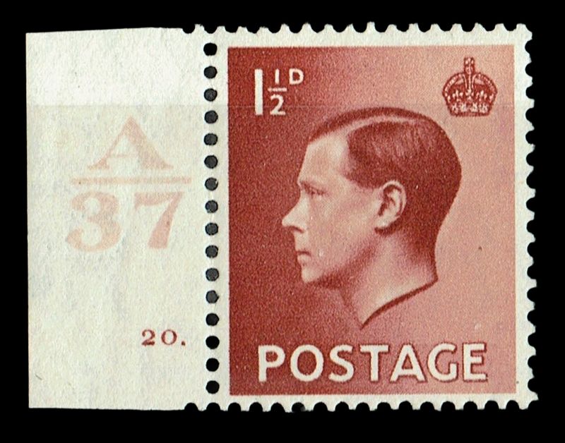 GB KING EDWARD VIII 1936, 1½d RED-BROWN, Control A37, Cylinder 20(Dot), Sg.459, MNH/Mint