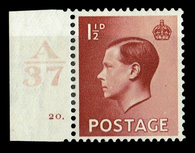GB KING EDWARD VIII 1936, 1½d RED-BROWN, Control A37, Cylinder 20(Dot), Sg.459, MNH/Mint