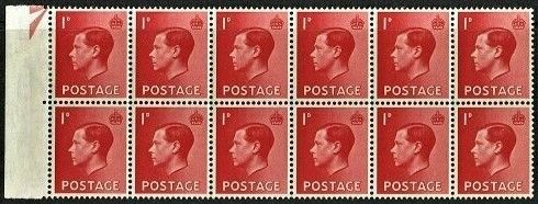 GB KING EDWARD VIII 1936, BLOCK of 12x 1d SCARLET, Sg.458, MNH/Mint