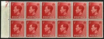 GB KING EDWARD VIII 1936, BLOCK of 12x 1d SCARLET, Sg.458, MNH/Mint