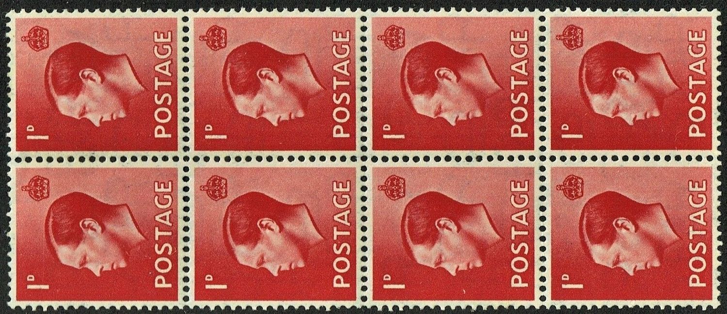 GB KING EDWARD VIII 1936, BLOCK of 8x 1d SCARLET, Sg.458, MNH/Mint