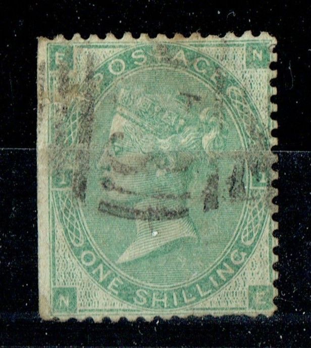 GB QUEEN VICTORIA, 1862, ERRORS, 1s DEEP GREEN, SG89, Mi.22b, Pl.1, EN|NE, USED-DAMAGED