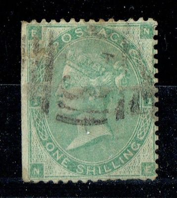 GB QUEEN VICTORIA, 1862, ERRORS, 1s DEEP GREEN, SG89, Mi.22b, Pl.1, EN|NE, USED-DAMAGED
