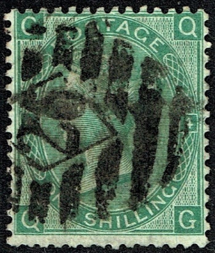GB QUEEN VICTORIA, 1867, ERRORS, 1s DEEP GREEN, Pl.4, Sg.115, Mi.33, GQ-QG, Used GB QUEEN VICTORIA, 1867, ERRORS, 1s DEEP GREEN, Pl.4, Sg.115, Mi.33, GQ-QG, Used