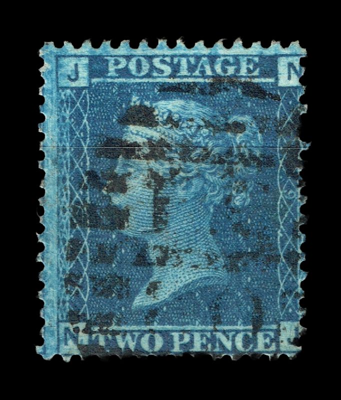 GB QUEEN VICTORIA 1858, 2d DEEP BLUE, SG 45, Pl. 9, NJ-JN, Used