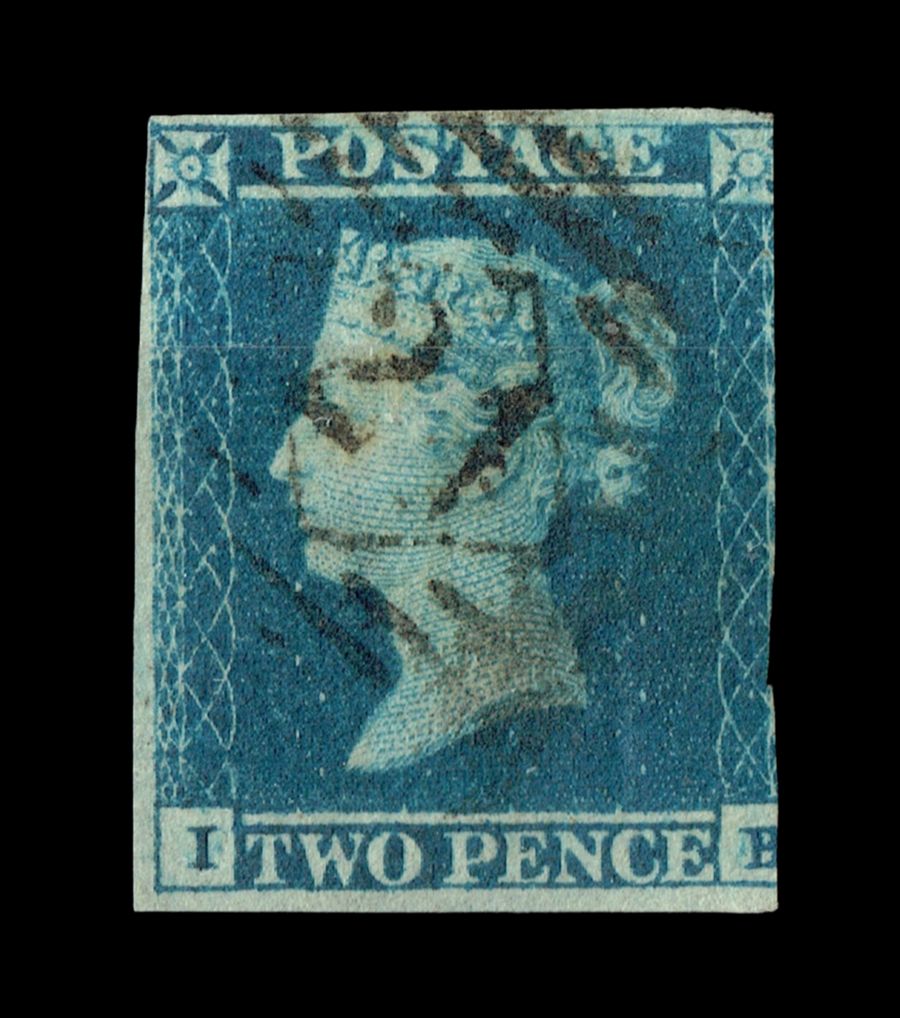 GB QUEEN VICTORIA, 1841, 2d BLUE, SG 5, Pl.1, I-B, 3 Margins, Used GB QUEEN VICTORIA, 1841, 2d BLUE, SG 5, Pl.1, I-B, 3 Margins, Used