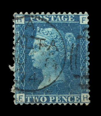 GB QUEEN VICTORIA 1858, 2d BLUE, SG 47, Plate 14, FH-HF, MALTA CDS, USED GB QUEEN VICTORIA 1858, 2d BLUE, SG 47, Plate 14, FH-HF, MALTA CDS, USED