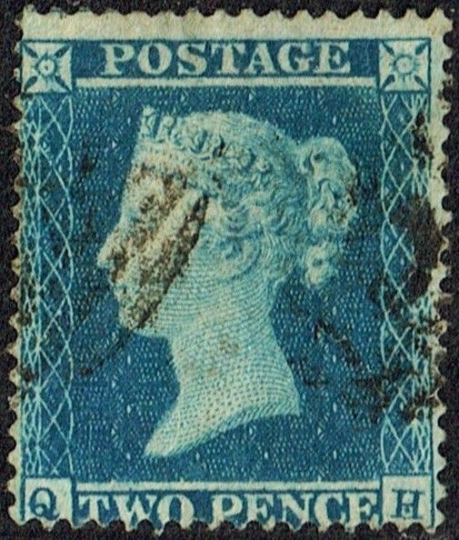 GB QUEEN VICTORIA 1855, ERRORS, 2d BLUE, Pl.5, SG 23a, Mi.13, Q-H, USED GB QUEEN VICTORIA 1855, ERRORS, 2d BLUE, Pl.5, SG 23a, Mi.13, Q-H, USED