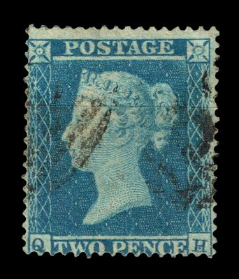GB QUEEN VICTORIA 1854, 2d DEEP BLUE, SG 19, Pl.4, Q-H, Perf.16, Small Crown GB QUEEN VICTORIA 1854, 2d DEEP BLUE, SG 19, Pl.4, Q-H, Perf.16, Small Crown